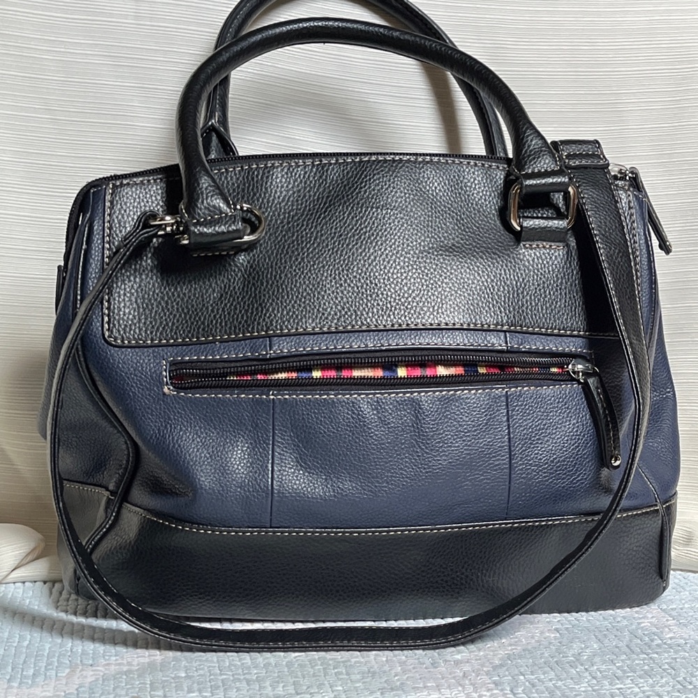 Tignanello Navy and Black Two-Tone Leather Satchel - Picture 4 of 10